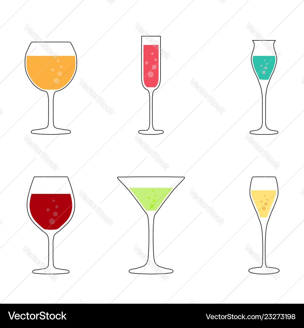 Wine and cocktail glasses collection Royalty Free Vector
