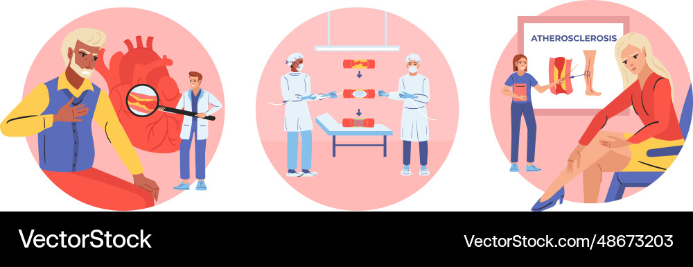 Atherosclerosis Round Compositions Set Royalty Free Vector