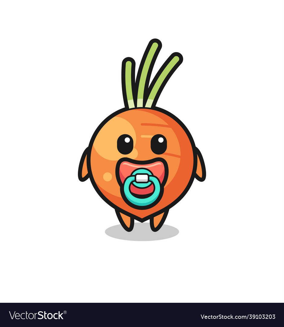 Baby carrot cartoon character with pacifier