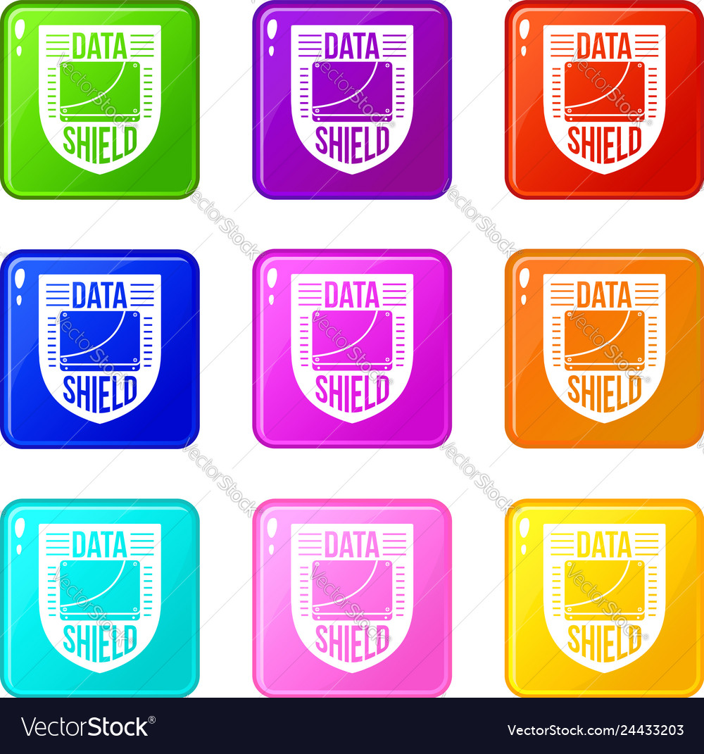 Data shield icons set 9 color collection Vector Image