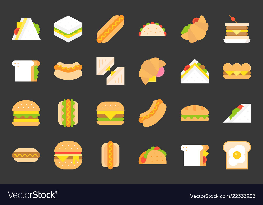 Fast food flat icons hot dog cheeseburger taco