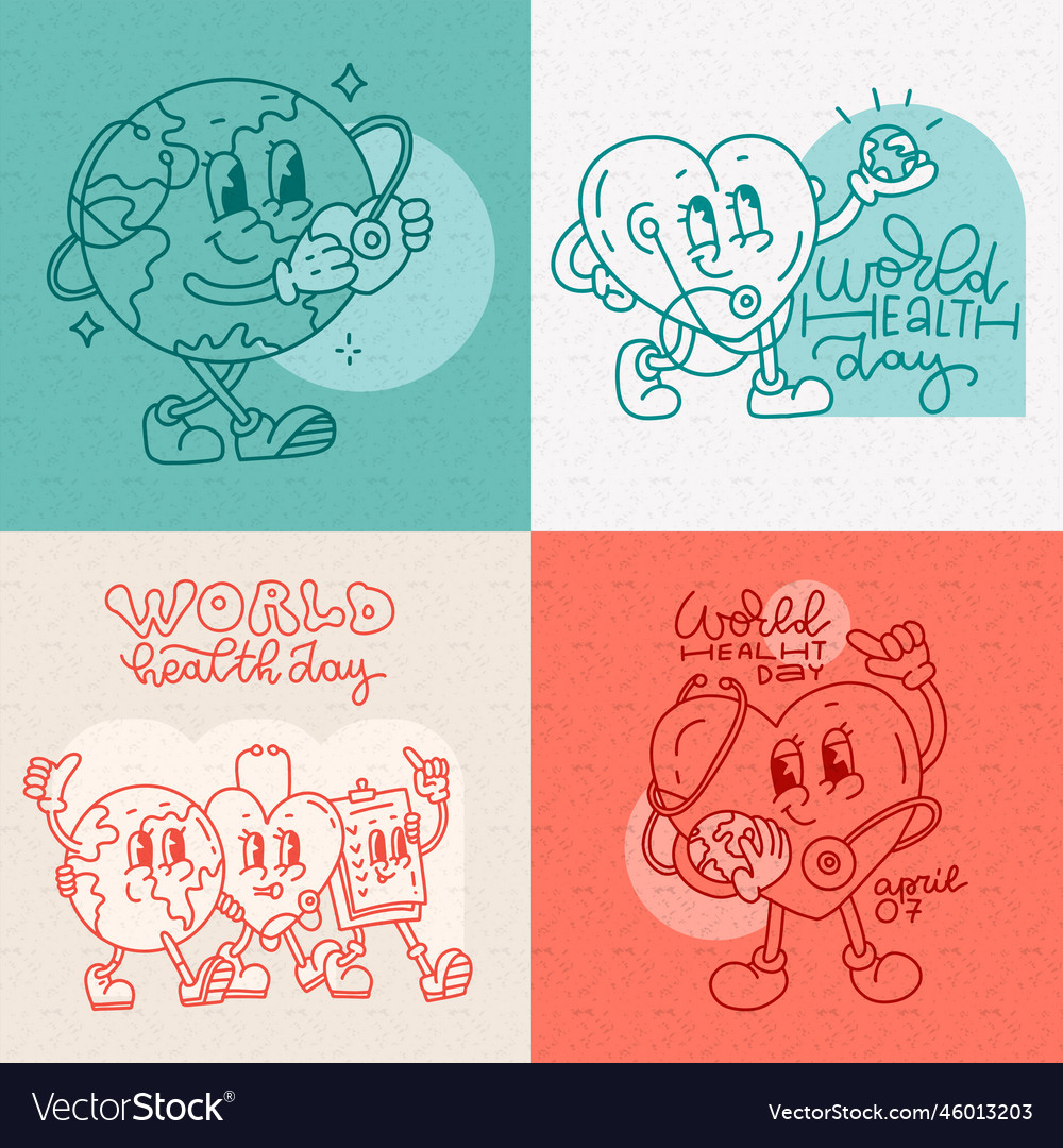 Greeting cards set for world health day vector image Greeting cards set for world health day