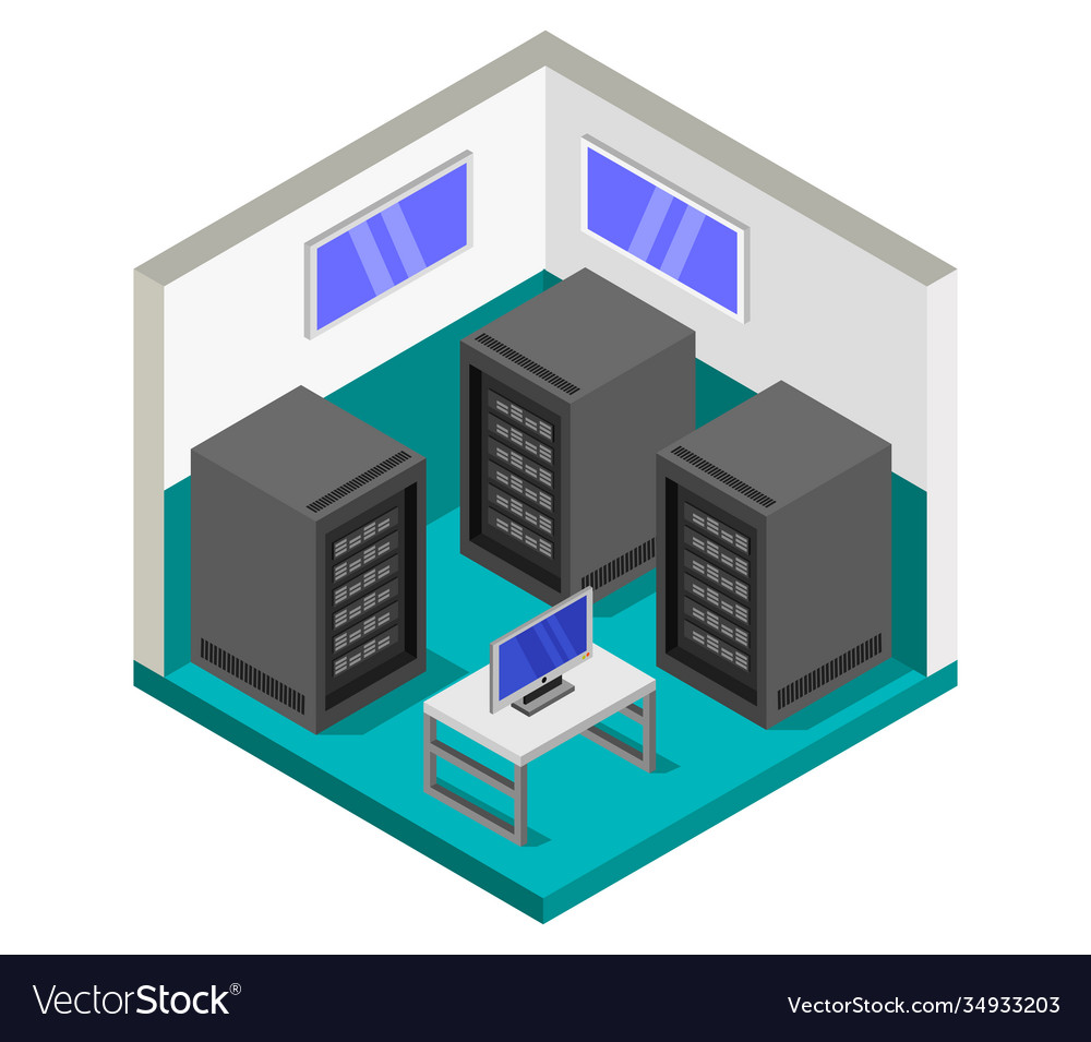 Isometric server room in on white background Vector Image
