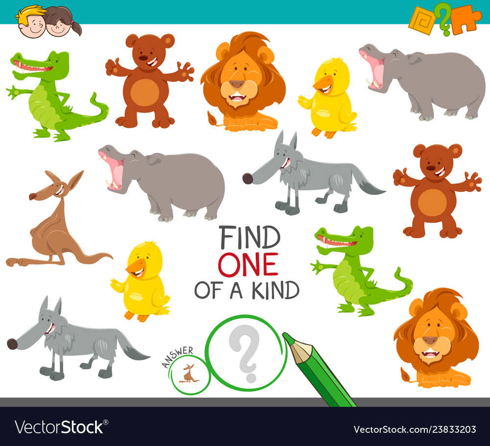 One of a kind game with funny cartoon animals Vector Image