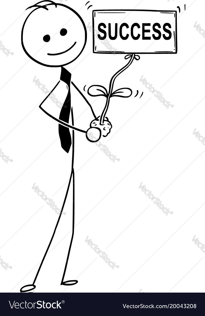 Cartoon of businessman with plant as success sign Vector Image