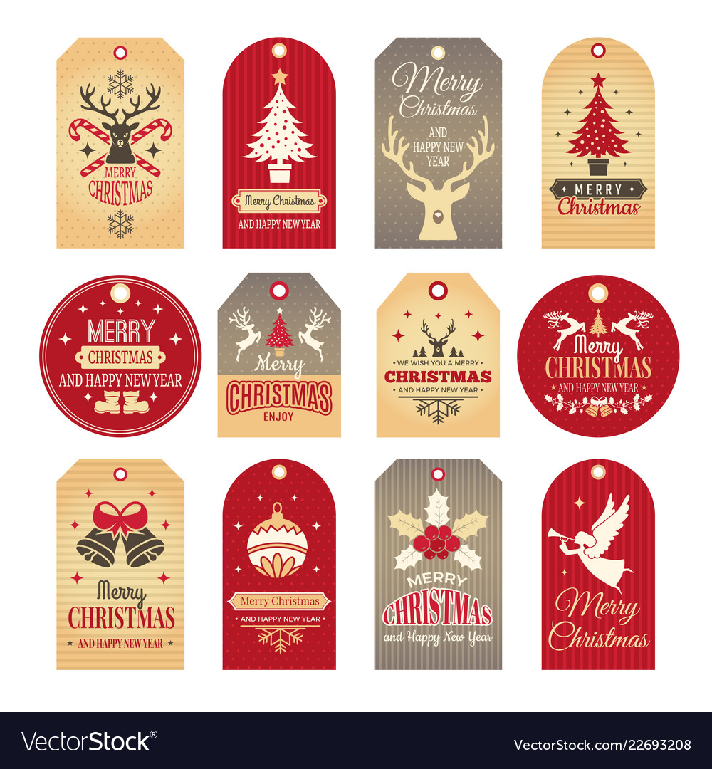 christmas labels holiday tags and badges with vector image holiday tags