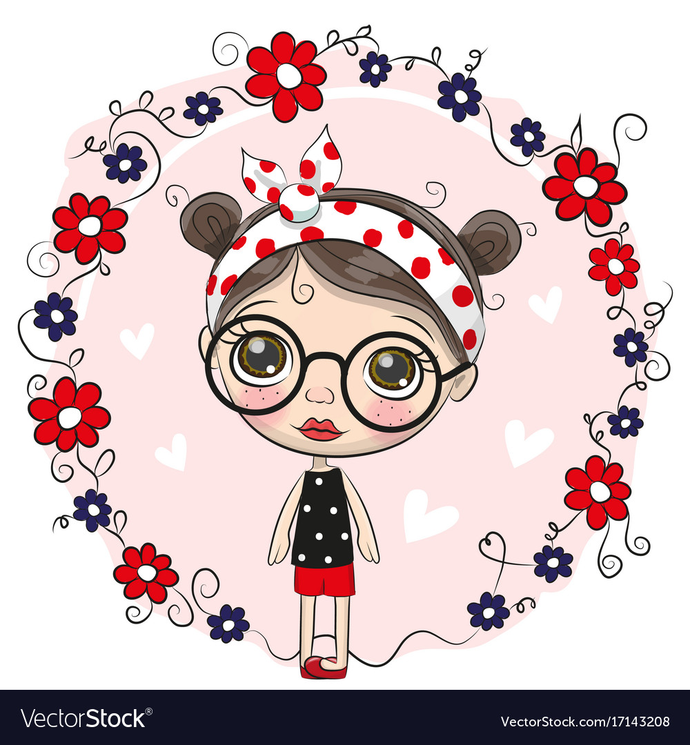 Cute cartoon girl and flowers Royalty Free Vector Image