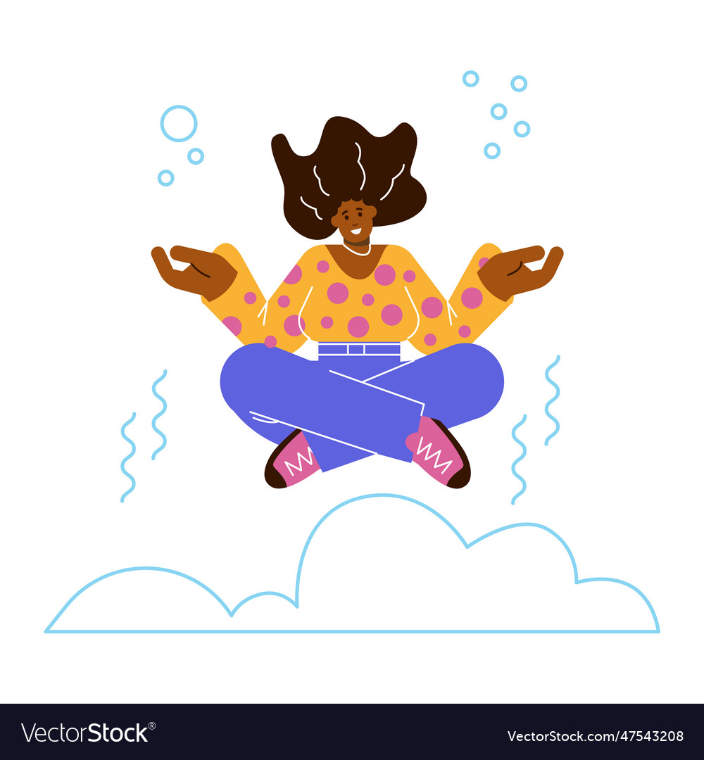 Flying happy woman in lotus position flat style Vector Image