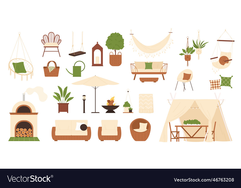 Garden furniture set isolated outdoor swing Vector Image