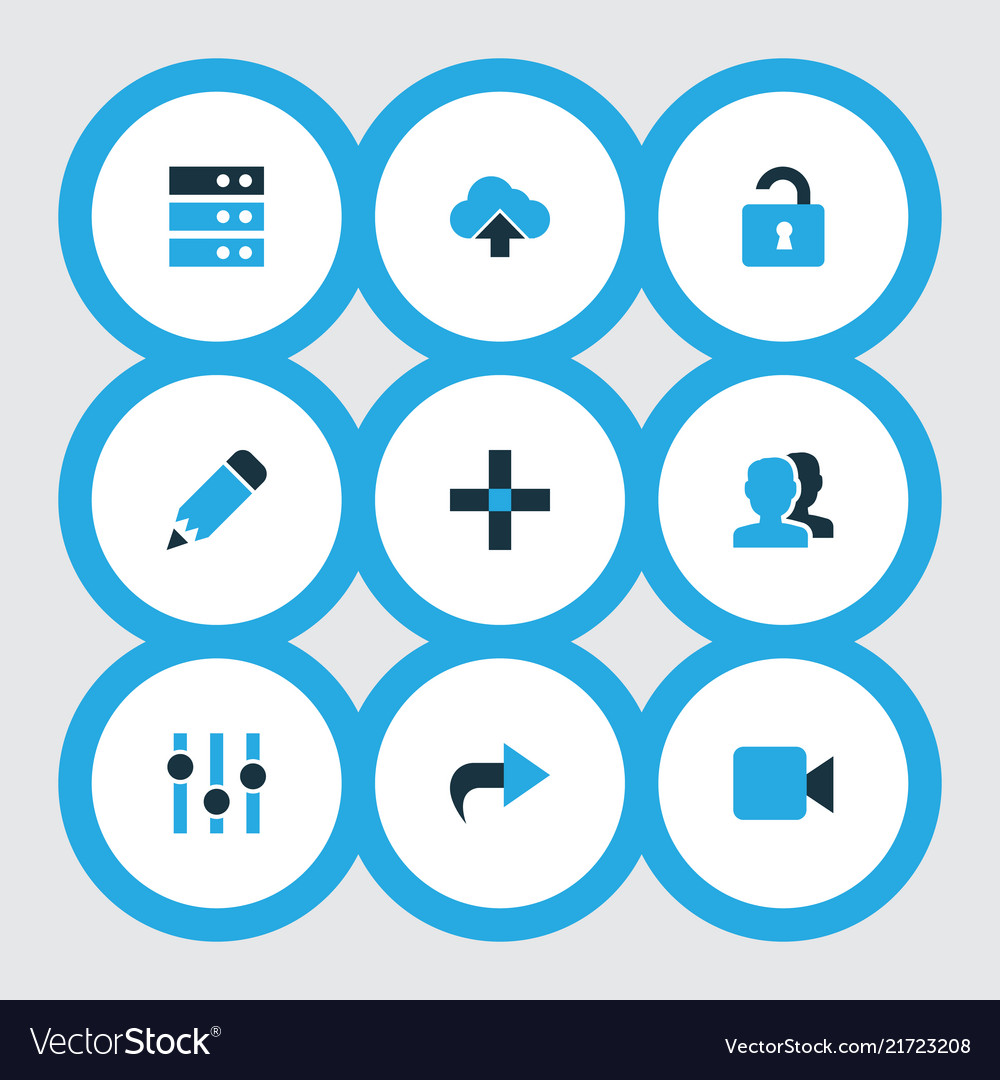Interface icons colored set with add unlock edit Vector Image