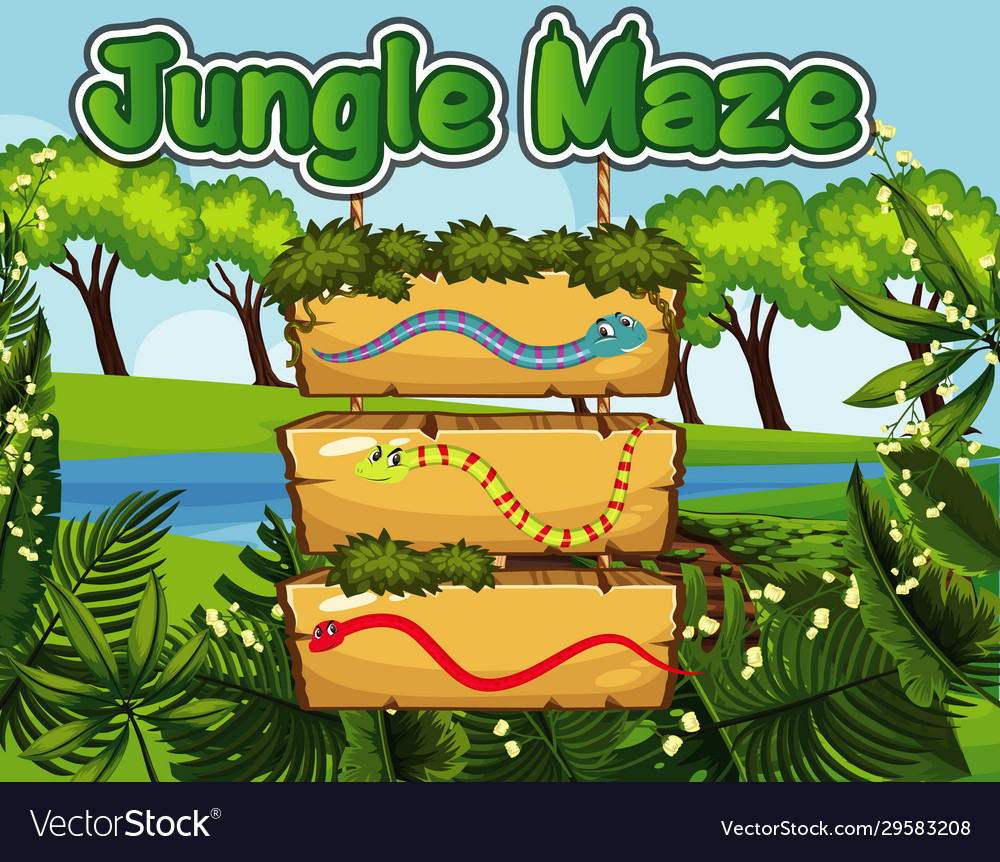 Jungle maze game design with snakes and Royalty Free Vector