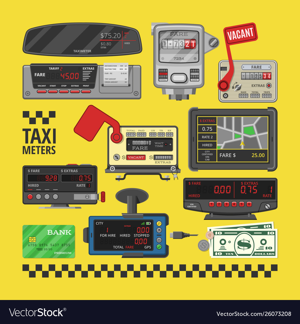 Taximeter Cab Car Fare Taxi Meter Device Vector Image