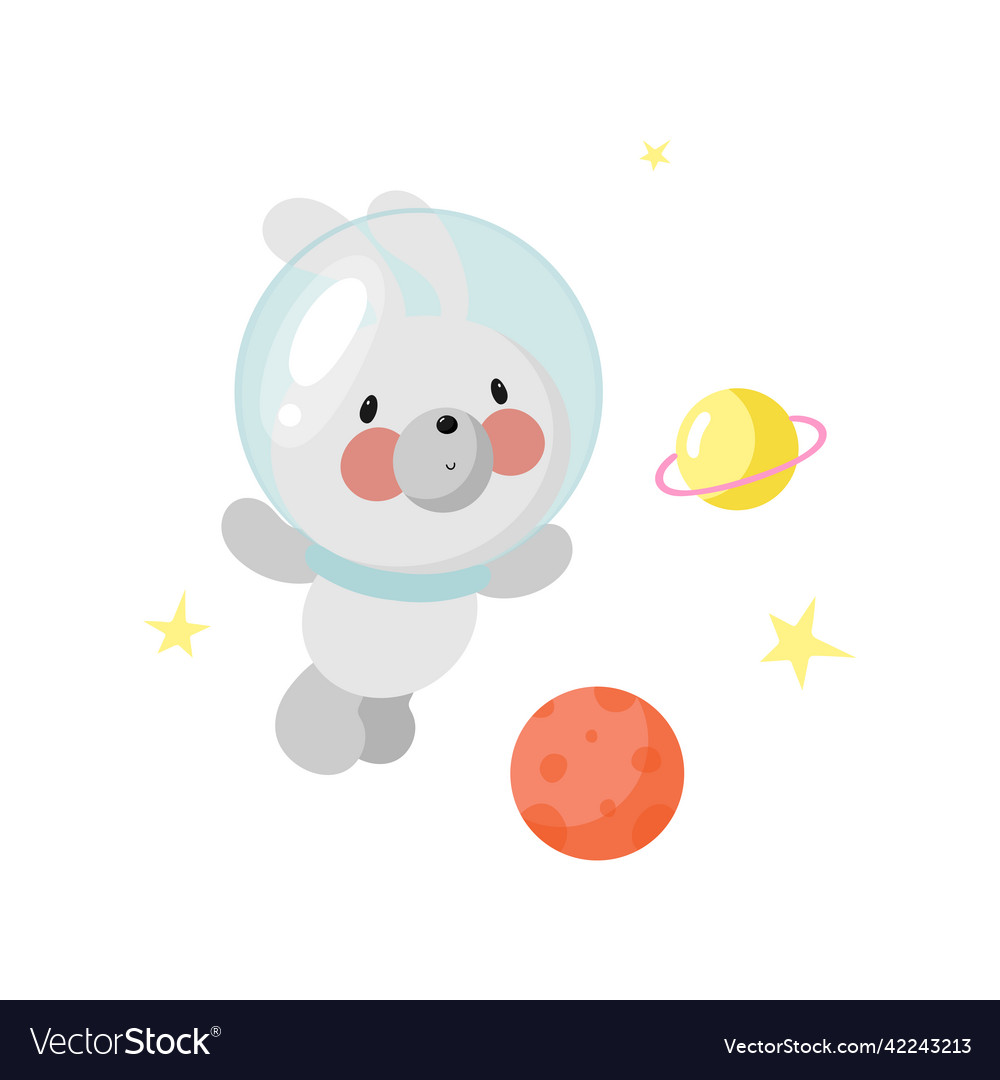 Cute rabbit in the space cartoon style