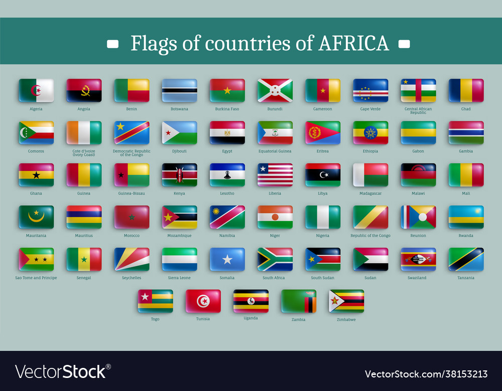 Flags countries africa glossy buttons set Vector Image