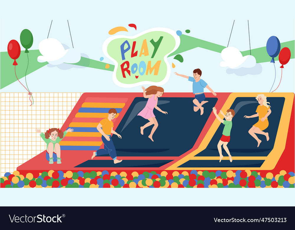 Kids Jumping On Trampoline Royalty Free Vector Image