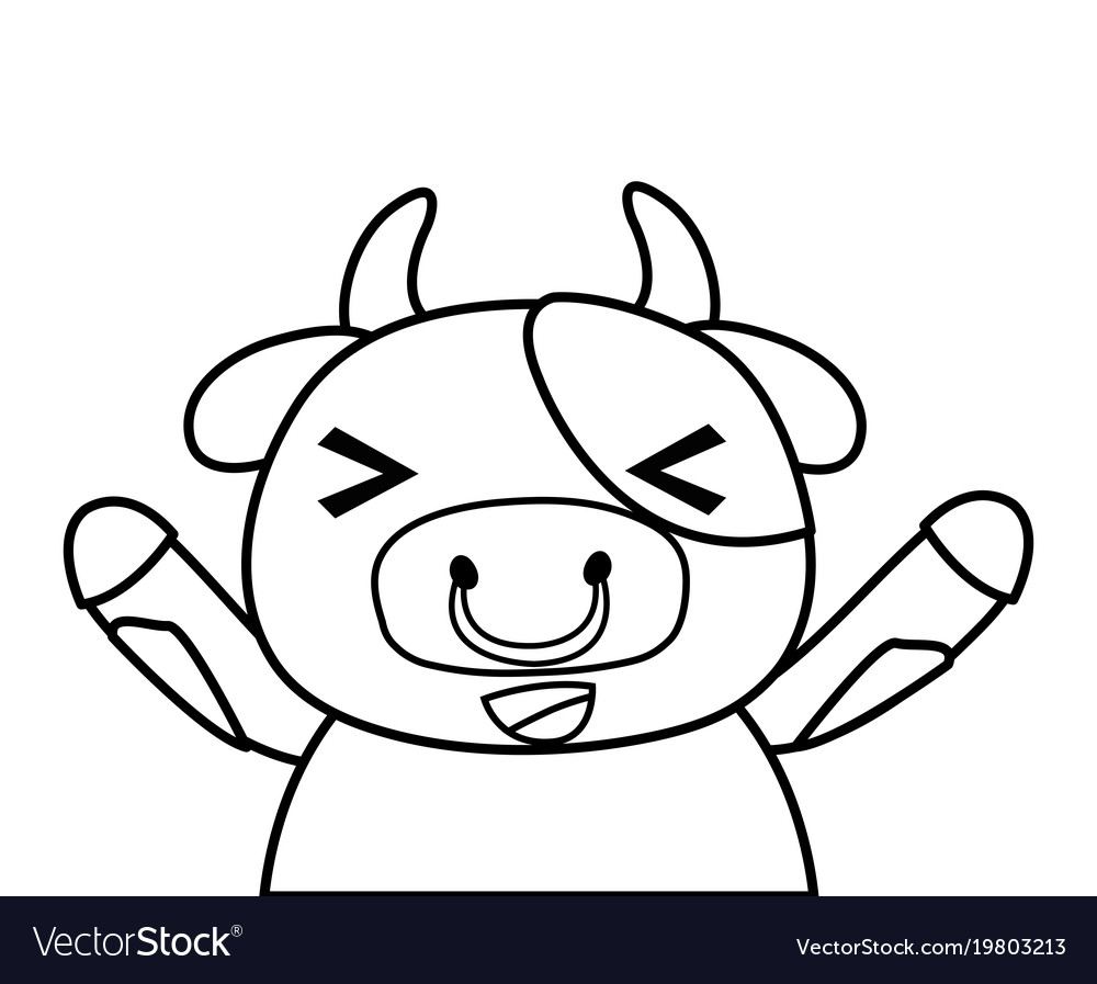 Line adorable and cheerful cow wild animal