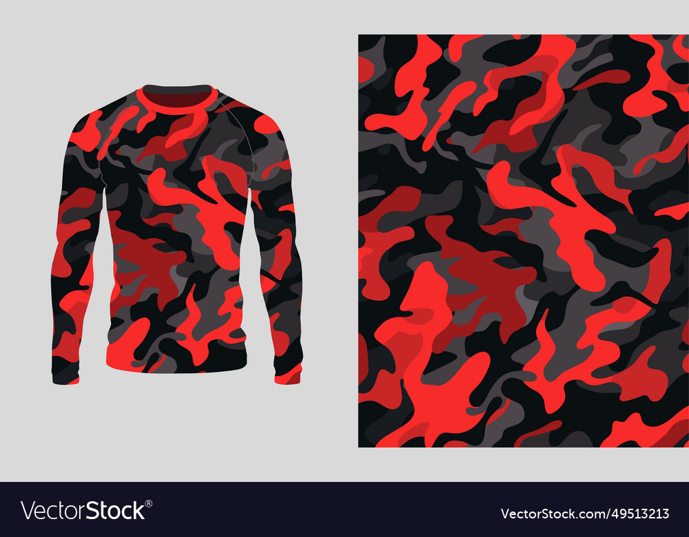 Long sleeve jersey red camo texture for hunting Vector Image