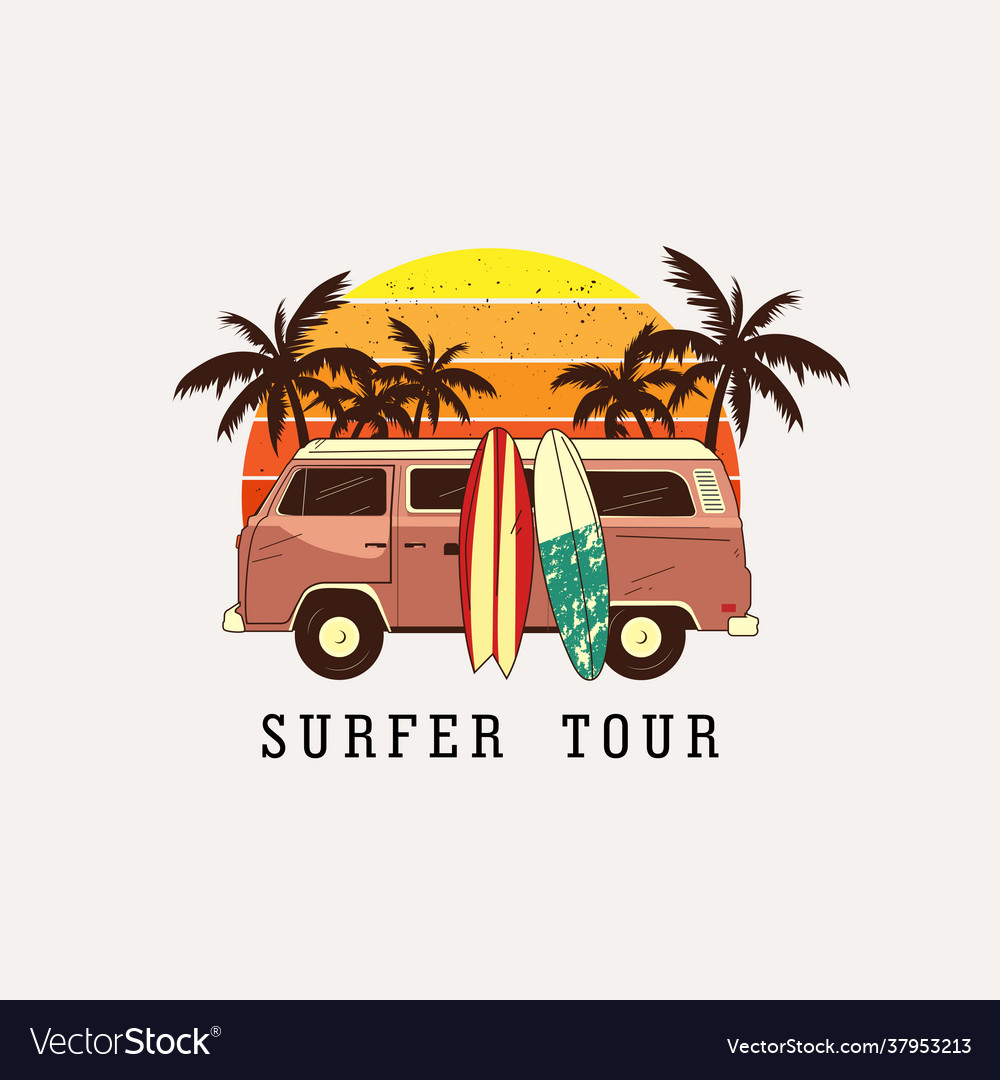 Vintage Retro Surf Van With Palm Trees On Back Vector Image