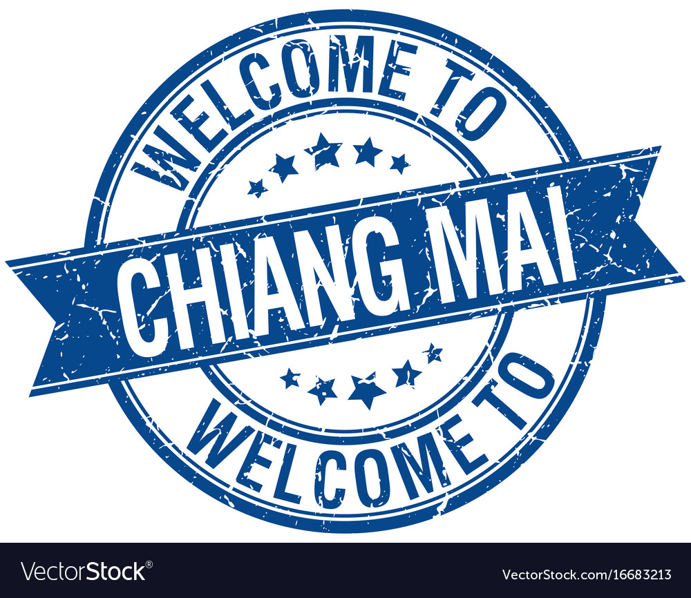 Welcome to chiang mai blue round ribbon stamp