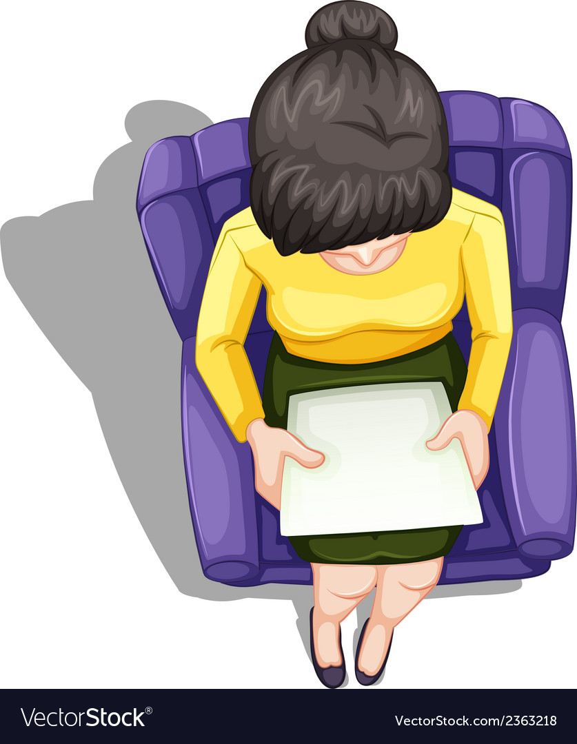 A topview of woman reading while sitting down Vector Image