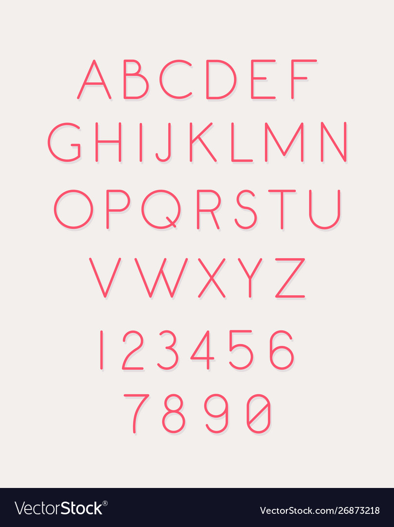 Font set letters and numbers linear thin