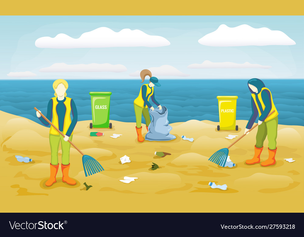 group-volunteers-picking-up-trash-plastic-vector-image