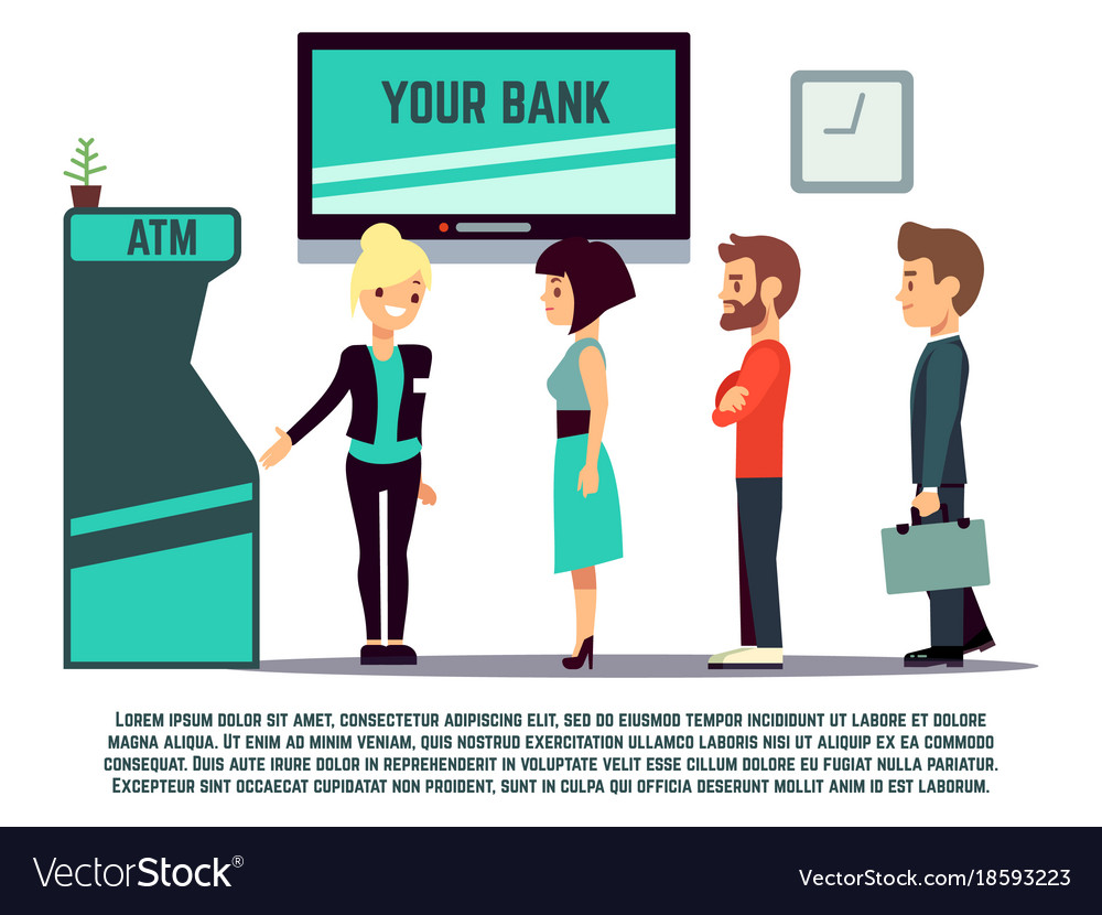 Atm queue with bank adviser - bank service concept