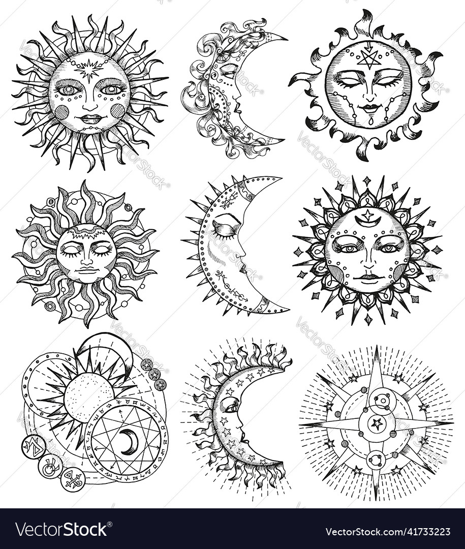 Black and white design set with fantasy symbols Vector Image