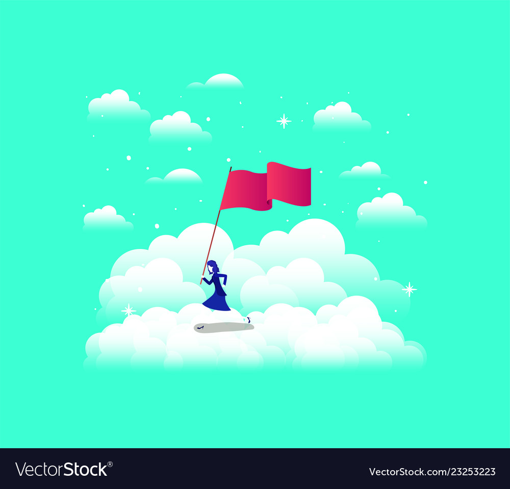 Businesswoman with flag competing in the sky