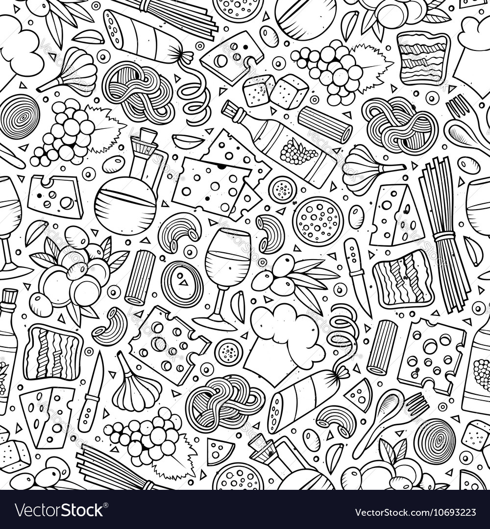 Cartoon cute hand drawn italian food seamless Vector Image