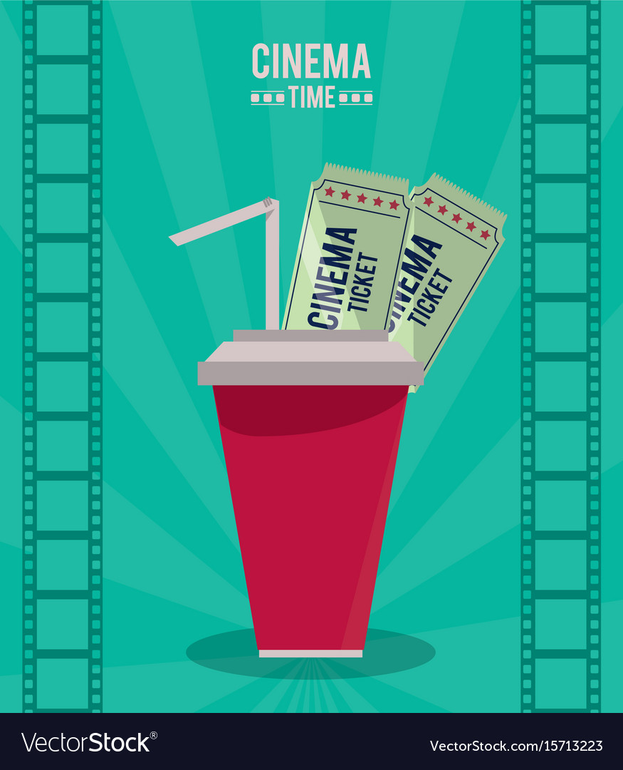 Colorful poster of cinema time with drink