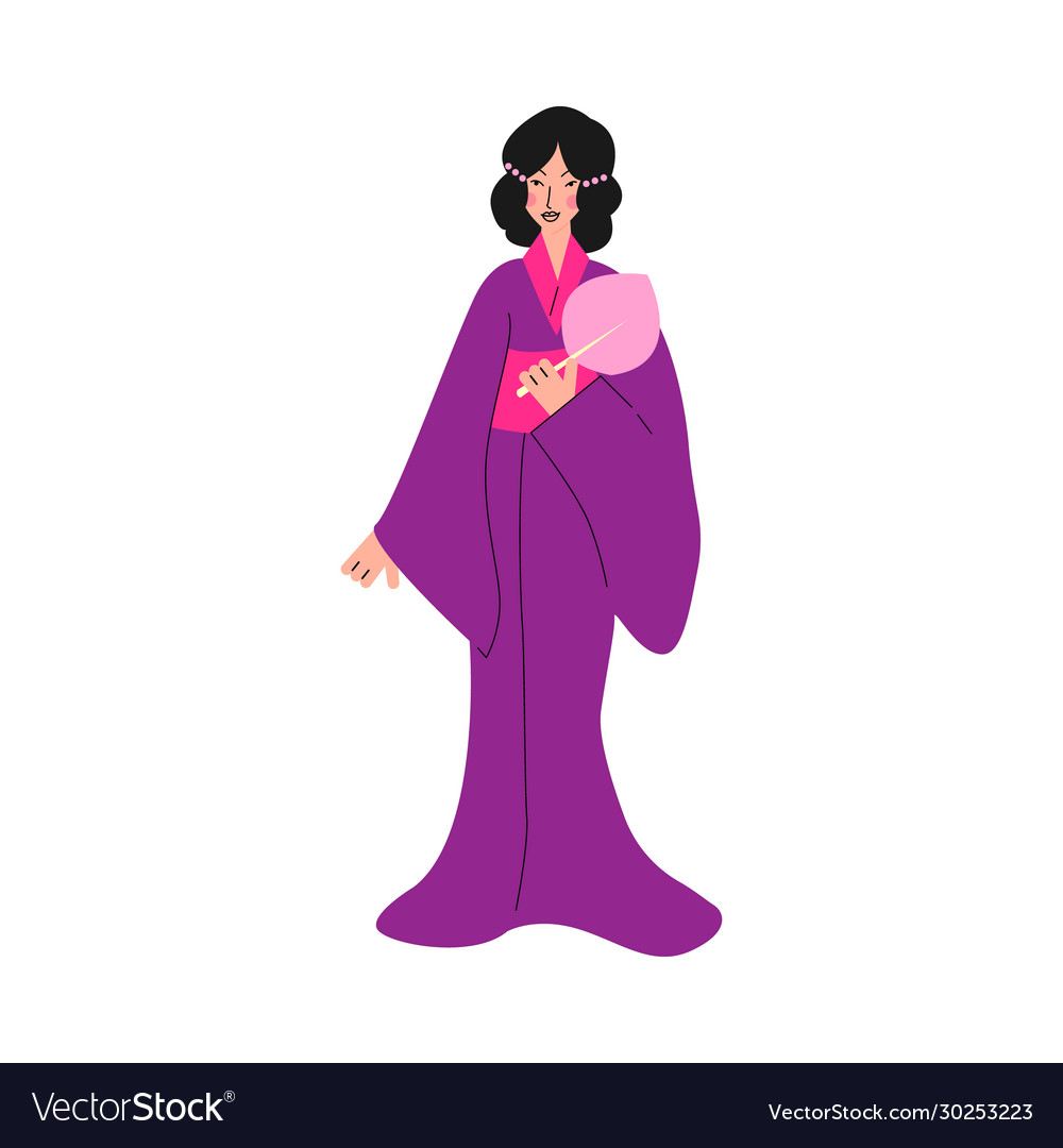 Japanese woman character in purple kimono sketch