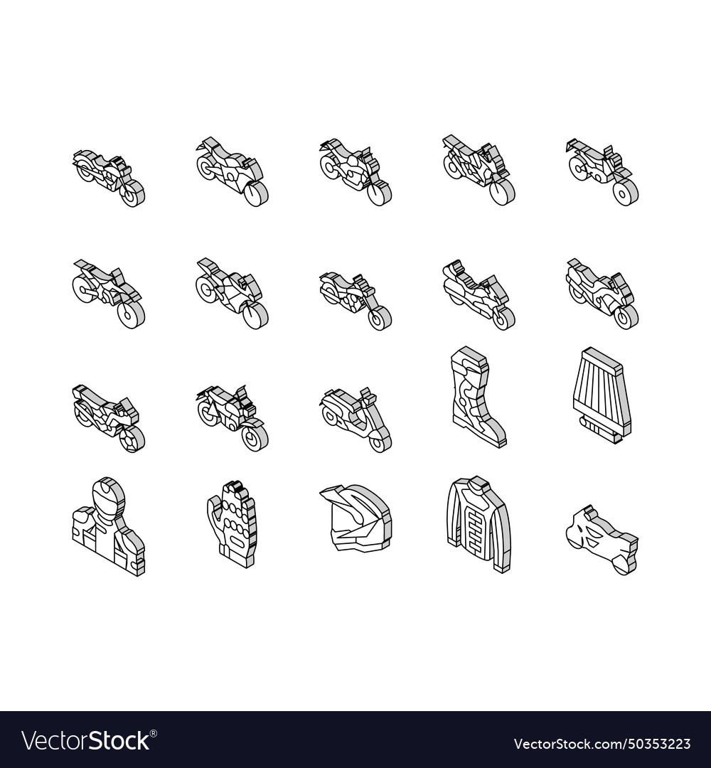 Motorcycle bike transport types isometric icons Vector Image