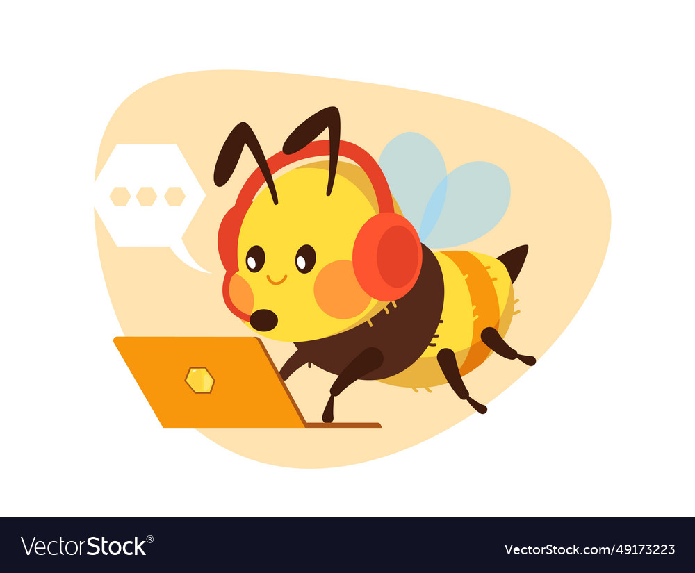 Operator bee wearing headphones with microphone Vector Image