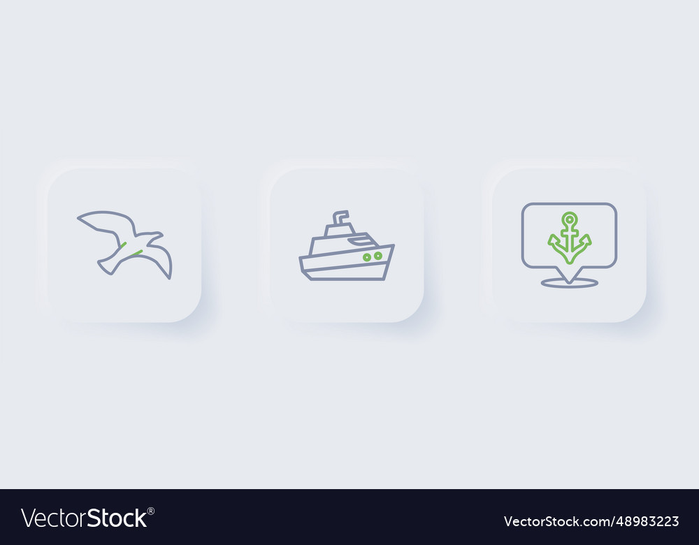 Set line anchor speedboat and bird seagull icon