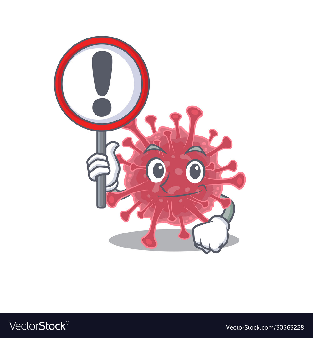 Cheerful cartoon coronavirus disease holding sign Vector Image