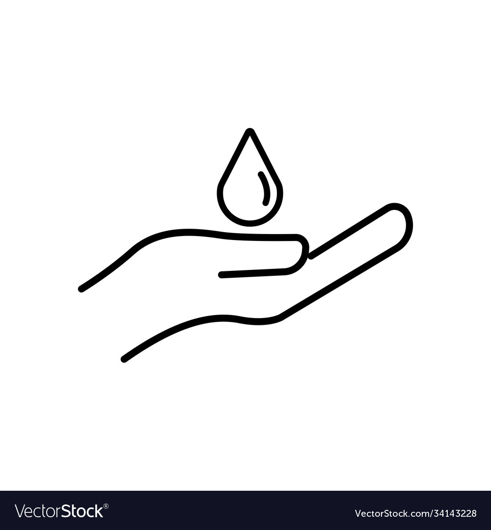 Hand and water drop line icon icon to wash hands Vector Image