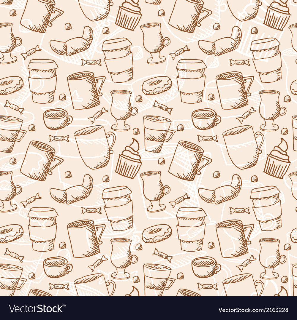 Seamless sketchy doodle style coffee cups and mugs