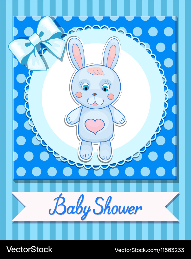 Baby Shower Hare Postcard Blue Banner Royalty Free Vector