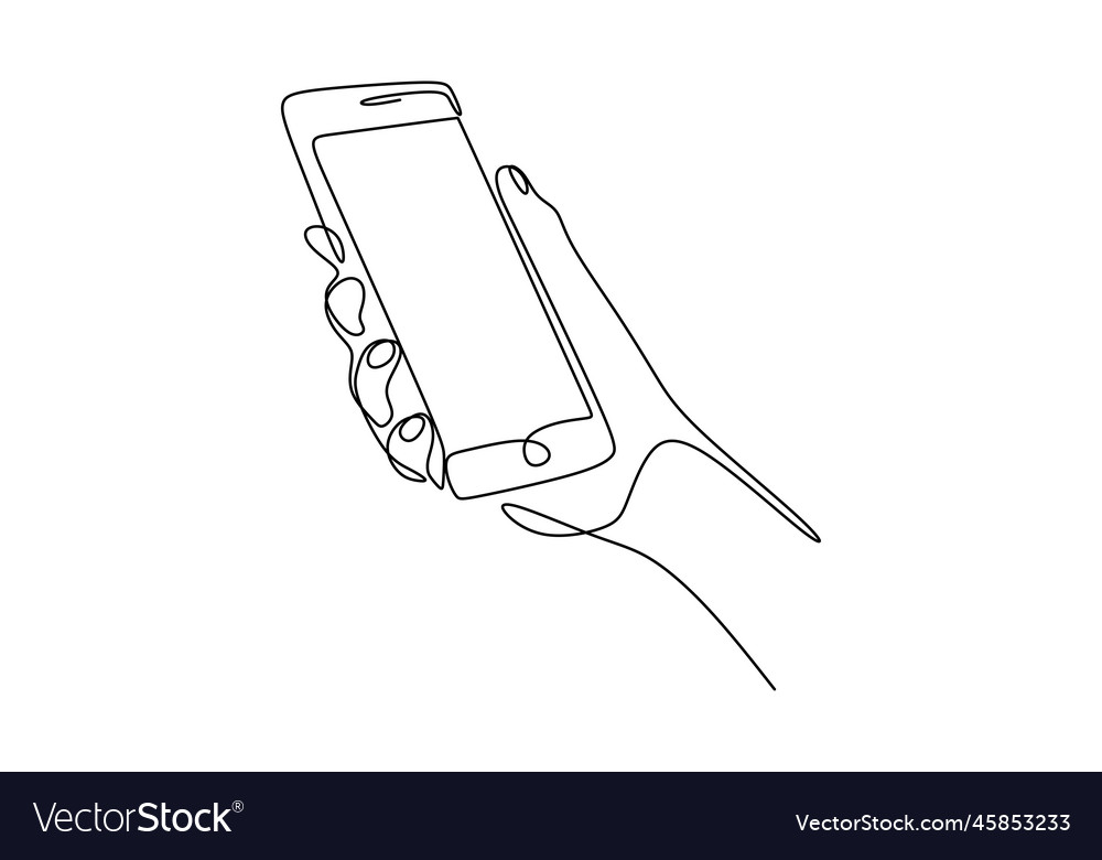 Continuous One Line Drawing Of Hand Holding Phone Vector Image