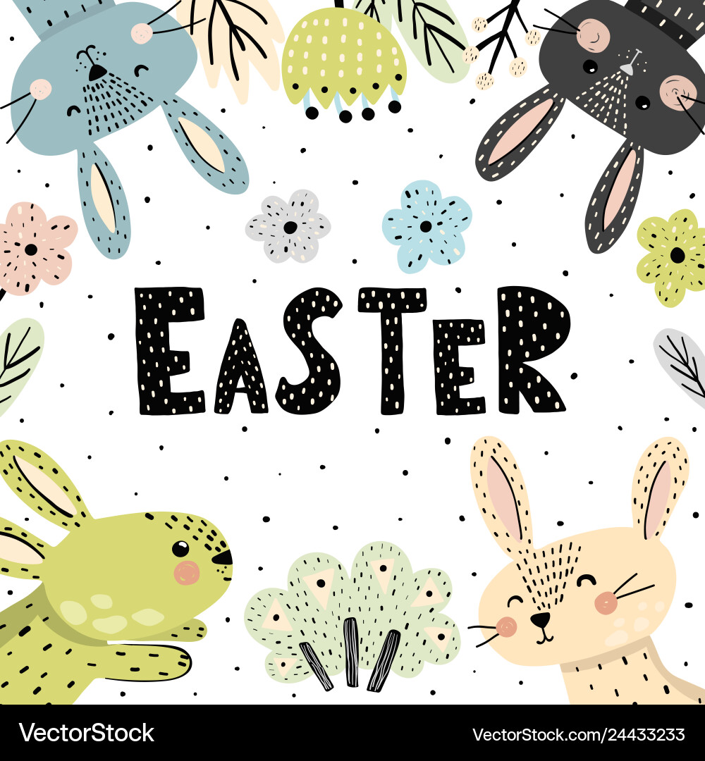 Easter poster or card with cute bunnies Royalty Free Vector