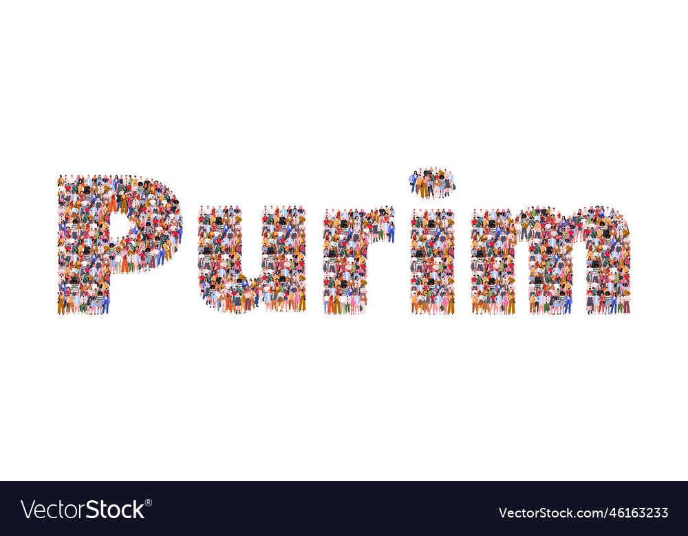 large-group-of-people-in-form-of-purim-word-vector-image