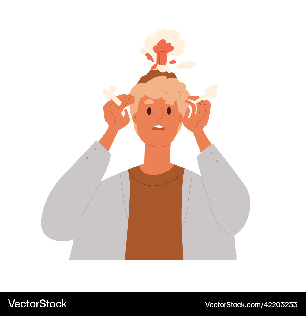 Person with head explosion and steam overloaded Vector Image