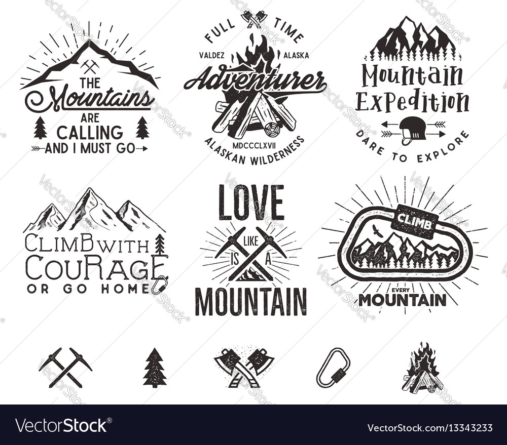 Set of mountain climbing labels mountains Vector Image