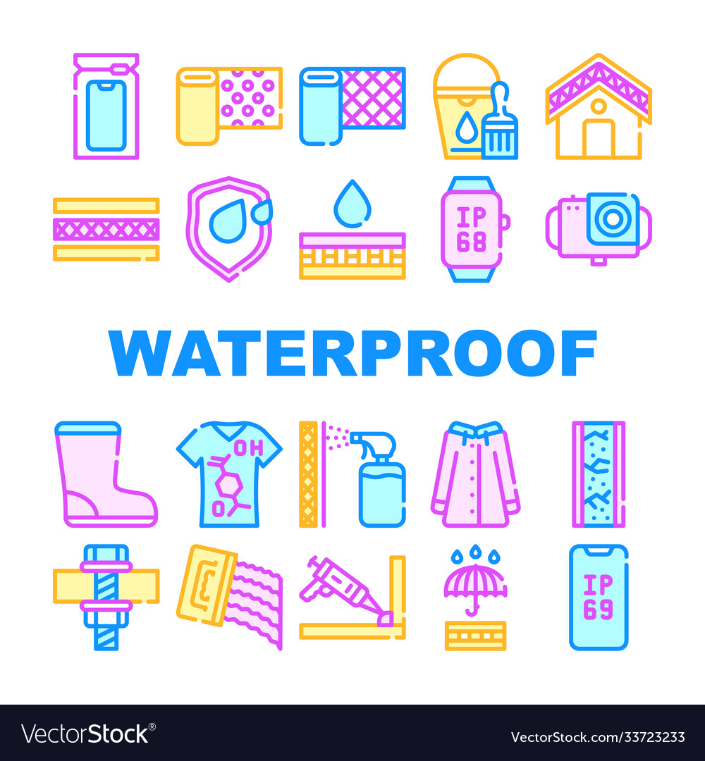 Waterproof material collection icons set Vector Image