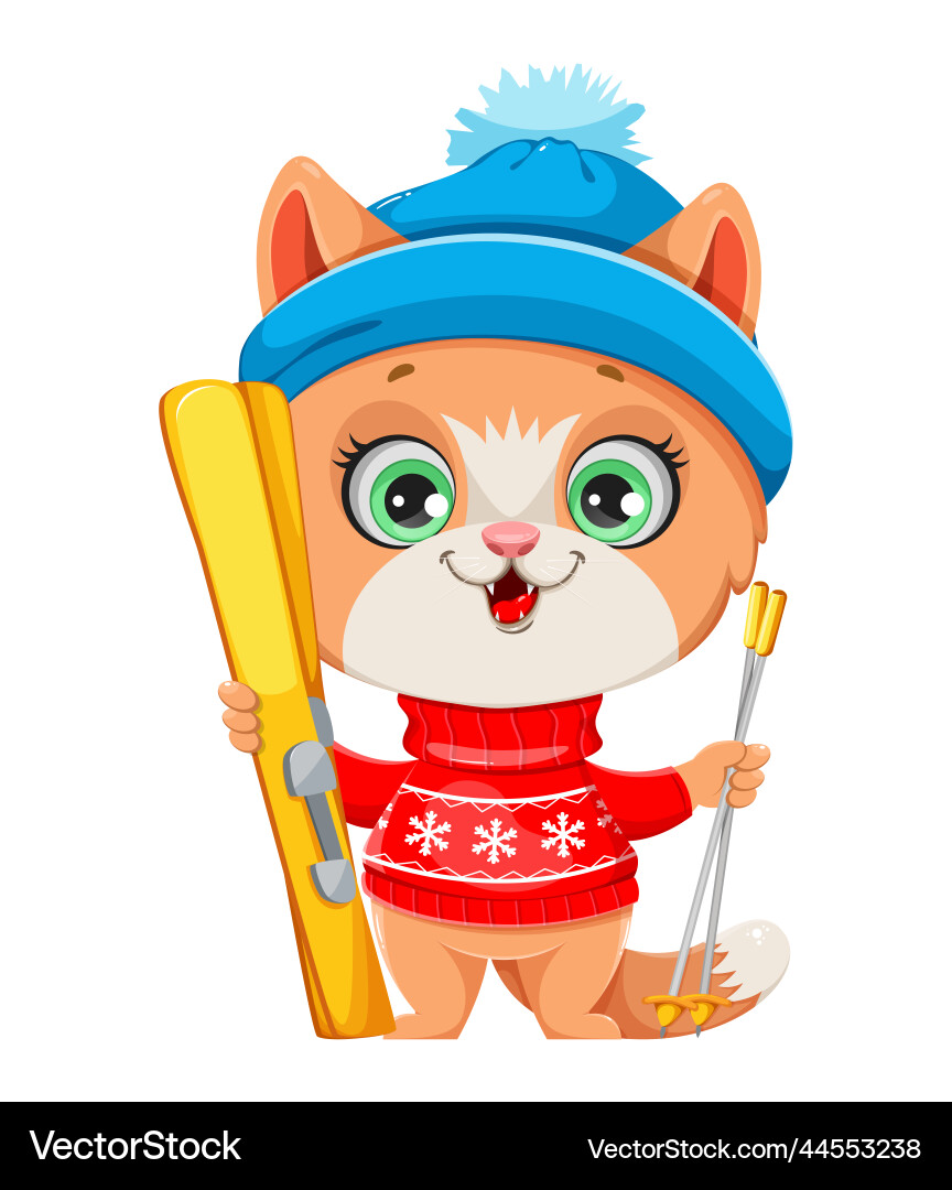 Cute kitten in warm clothes funny cat Royalty Free Vector