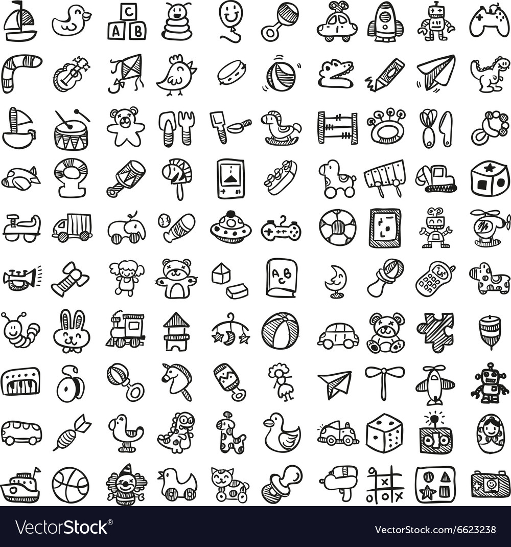 Doodle toys icon set