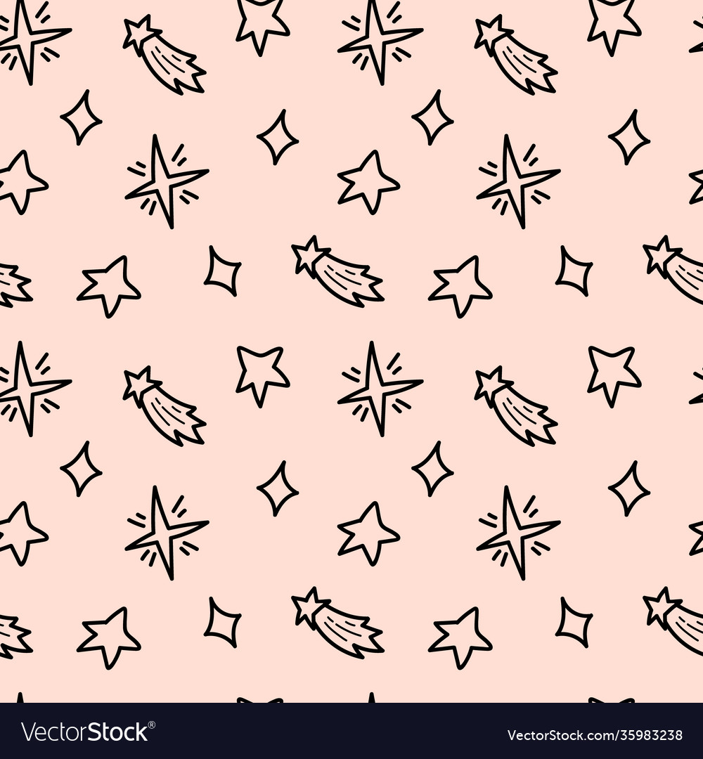 Space black and white doddle seamless pattern