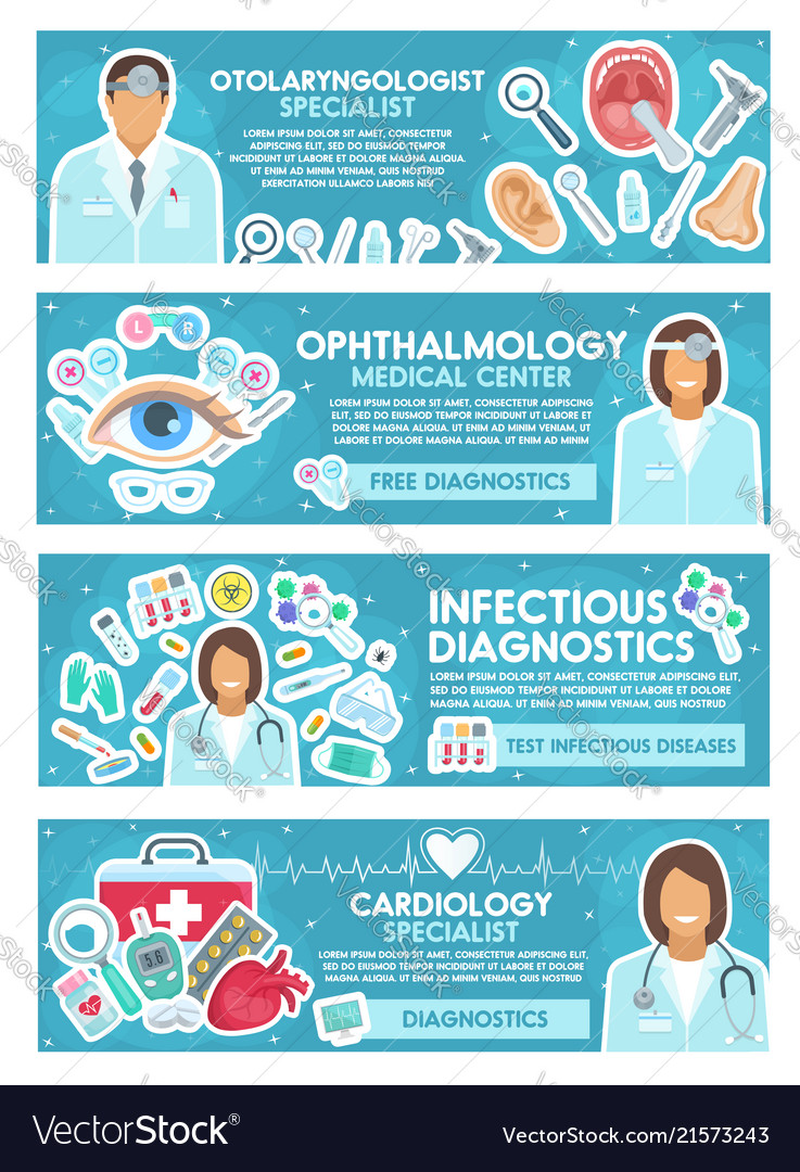 Cardiology ent and infectious medicine banner Vector Image