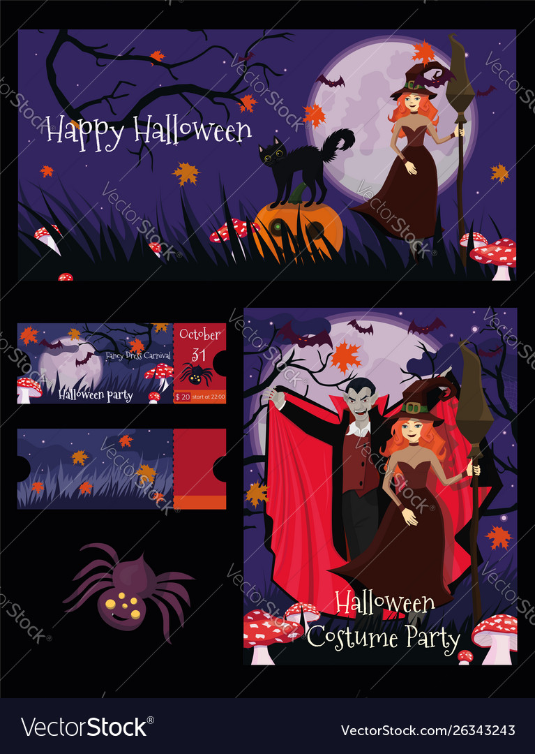 Set for halloween party ticket banner flyer Vector Image